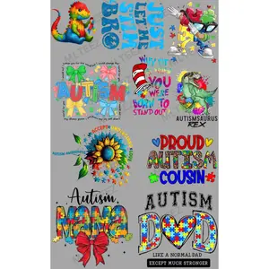 AUTISM (5) YOUTH PREMADE GANGSHEET  - 22X36  DTF TRANSFERS - DIRECT TO FILM