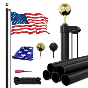 Ryzenthr 25 FT Flag Pole Kit for Outside In Ground, 14 Gauge Heavy Duty Flagpole Kit for Yard, Extra Thick Outdoor Flag Poles with 3x5 American Flag for Residential or Commercial Outdoor Garden (Black+Golden Sleek Ball Top, 2025 Upgraded Version)