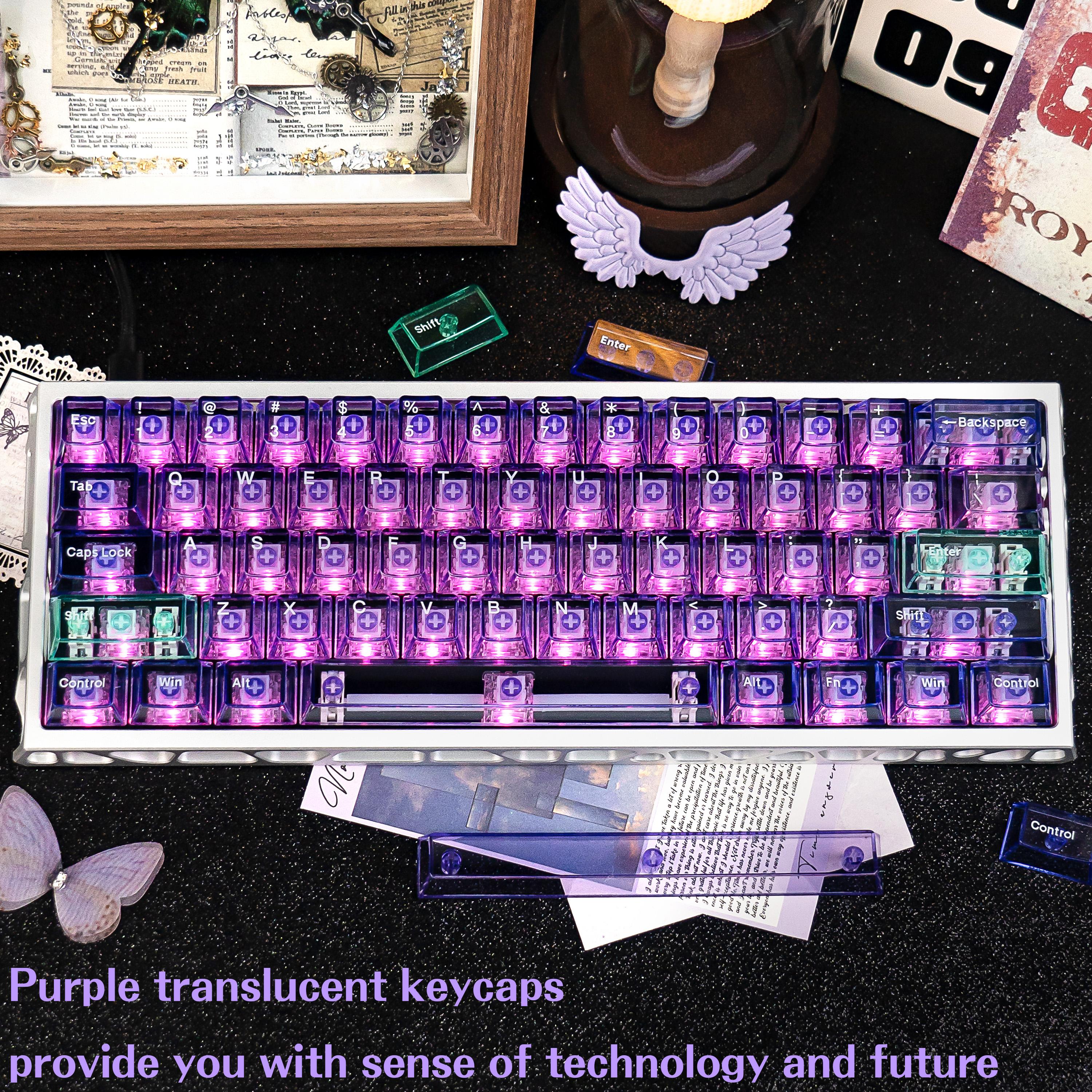 157 Keys Custom Pink Clear Transapent Keycaps PC Material UV Tranfer Purple Clear Keycaps Set Fit for 61/64/87/104/108 Mechanical membrane Keyboard Cherry Mx Switches outdoorfun