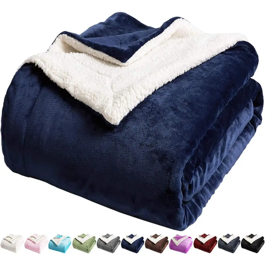 Sherpa King Size Super Fuzzy Plush Warm Fluffy Microfiber Couch Throw Velvet Double Luxurious Blankets,Navy Blue
