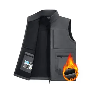 Men's soft shell wool vest with multiple pockets, ideal choice for outdoor casual sportswear, perfect for autumn and winter seasons