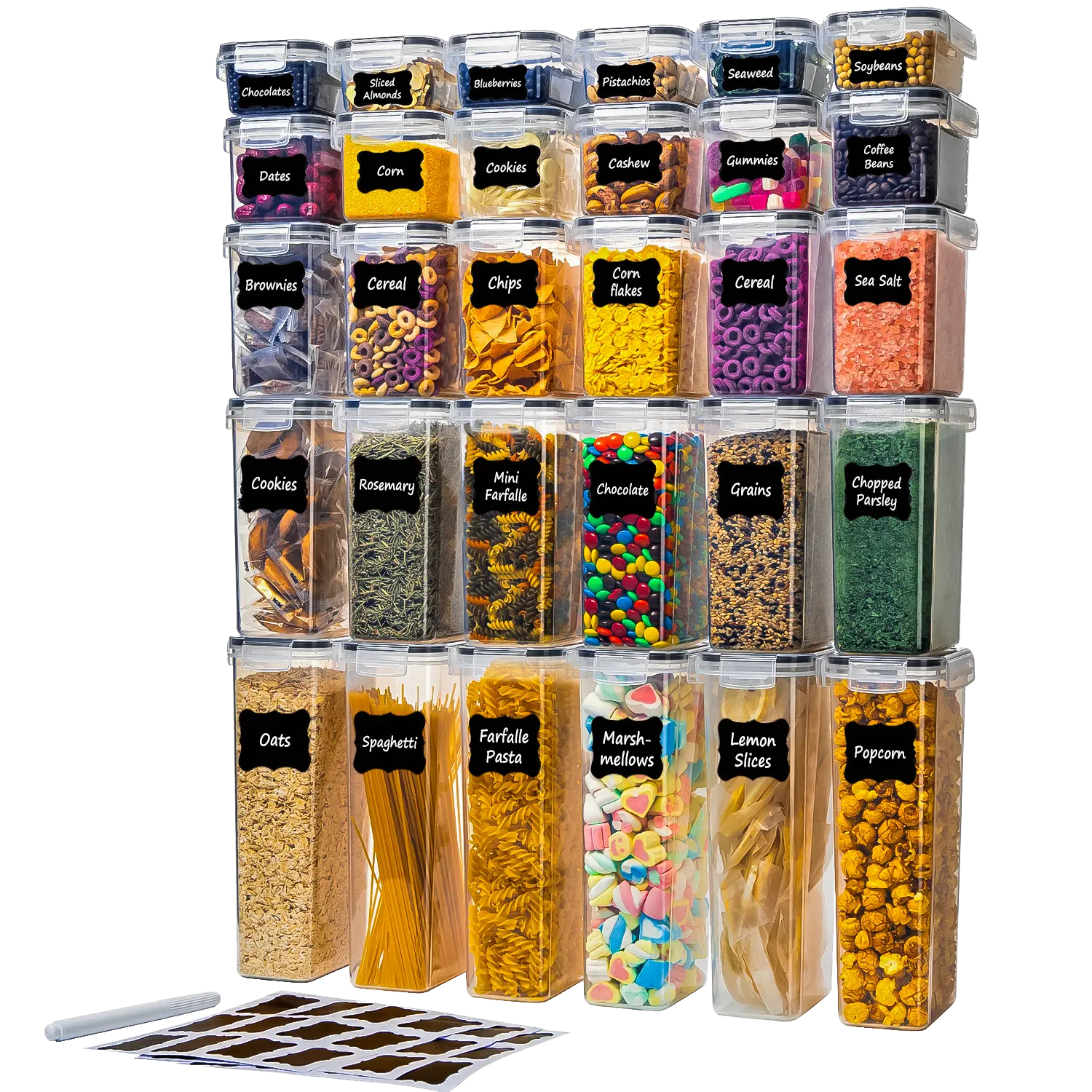 30-Pack Airtight Food Storage Containers Set with Lids - BPA-Free Canisters with Airtight Seal, Multi-Size Stackable Design, Various Volumes for Kitchen & Pantry Organization (Fits Pasta, Utensils), Canister