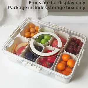 Transparent Storage Tray with 8 Small Compartments, Lid and Handle, Ideal for Cold Meat Platter and Portable Snack Tray, Perfect for Parties, Food Storage Boxes