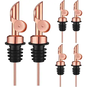 6 Pack Stainless Steel Automatic Pour Spouts with Auto-Open Design - Leak-Proof 304 Metal Oil Dispenser for Liquor, Syrup, Vinegar Bottles, Kitchen Accessories | Sleek Kitchenware | Durable Kitchen Tool, Wine Pouring Spout Glass Utensils