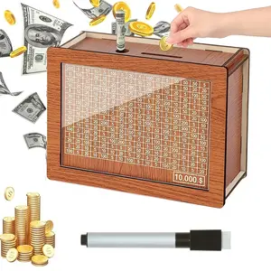 Handcrafted Vintage Wooden Money Saving Box with Puzzle Numbers - with Erasable Pen and Agli Erasable Panel, Multi-Slot Bank Suitable for Financial Planning, Savings Goals, for Ages - Wood Money Box Vintage Decor