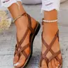 Women's Fashionable Plain Color Slip on Crossed Strap Sandals for Summer, Boho Style Sandals, Comfortable Flat Sole Sandals for Beach Vacation, Female All-Match Shoes for Daily Wear, Girl's Walking Shoes, Casual Outdoor Sandals, Comfy Sandals, Footwear
