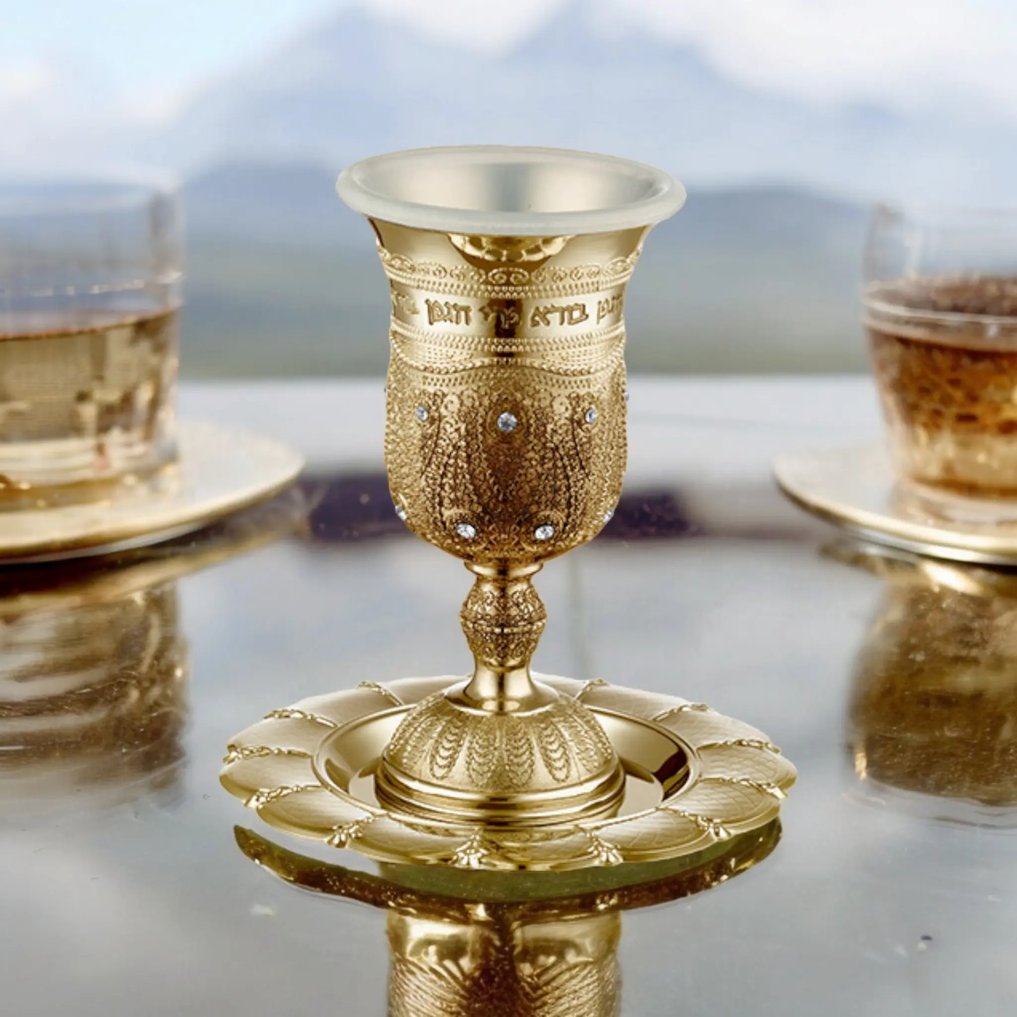 Gold Filigree Kiddush Cup With Stones