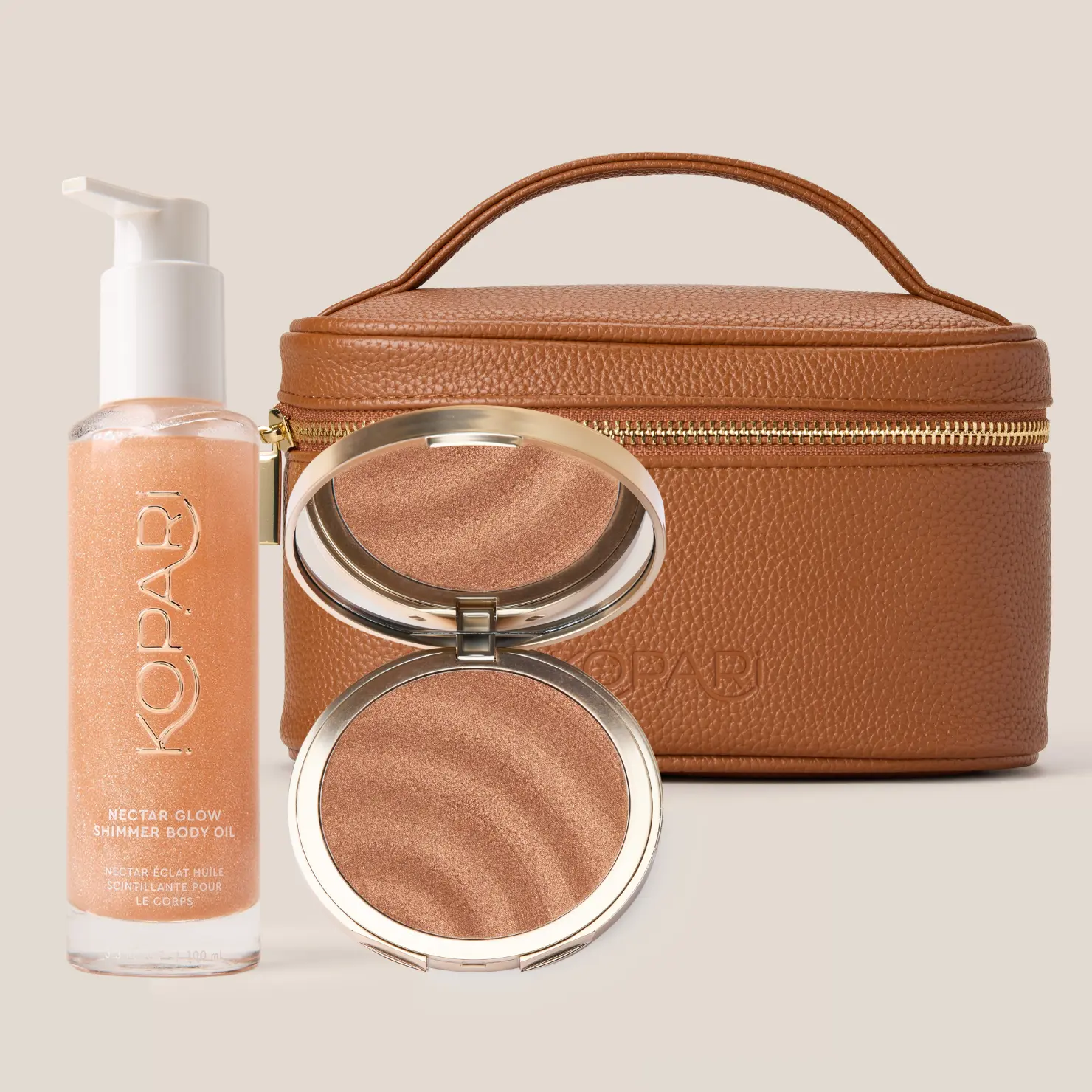 Kopari Golden Hour Body Set - Evening Glow with Shimmer Body Oil + Luminous SPF Compact Kopari Golden Hour Body Set - Evening Glow with Shimmer Body Oil + Luminous SPF Compact