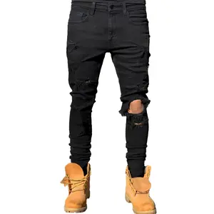 Jeanslim-fit denim jean-Men's Lightweight Casual Jeans Classic Black Slim Fit with Ripped Details for Versatile Street Style and Trendy Fashion