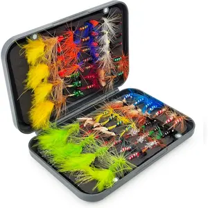 Optional 12/32/48/64pcs Fly Fishing Flies Kit Dry Wet Fishing Lures Assortment for Trout Bass with Fishing Box