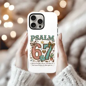 Psalm 67 Western Phone Case Rustic Scripture Typography 3D Wrap Print UV Protected Dual Layer Polycarbonate TPU Silicone Impact Resistant