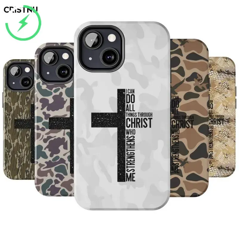 CRISTNU for MagSafe Vintage I Can Do All Things Through Christ Who Strengthens Me Camo Cross Phone Case Suitable for iPhone 17 ProMax 11 12 13 14 15 16