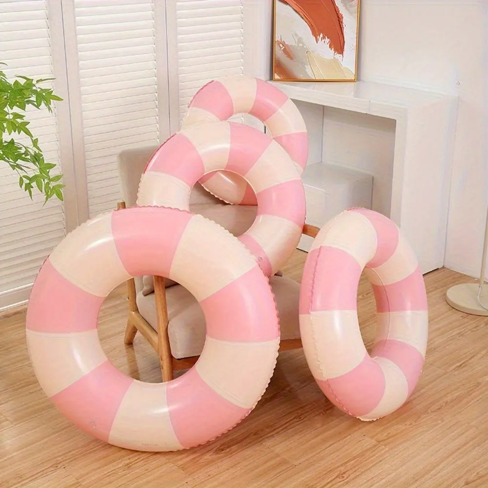 1 pink and white striped swimming ring, inflatable swimming pool float ring for children and adults, summer beach pool party water toy, 3 sizes to choose from, leak proof design, perfect for pool play and photography props