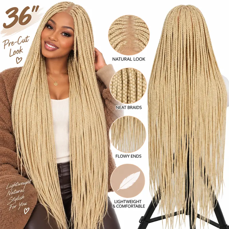 SuperNova #613 Blonde 36" Knotless Square Full Handmade Premium Synthetic Fiber Box Braided Wig #Halloween #TikTokShopStockUp #DealsForYouDays Lace Braided Wig Knotless Braided Wigs