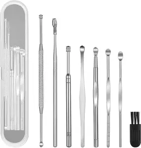 8 Pcs Ear Pick Earwax Removal Kit, Geengle Ear Cleansing Tool Set, Ear Curette Ear Wax Remover Tool with a Cleaning Brush and Storage Box Stainless Gentle