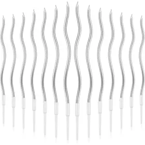 24pcs Birthday Candles Spiral Birthday Cake Candles Long Thin Cupcake Candles for Birthday Wedding Decoration (Silver)