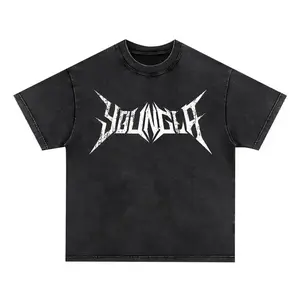 Gym Workout Loose Washed Tee Gym Washed Heavyweight Cotton T-shirt Workout Tee Sport Gift Gymnastic Merch Fan Streetwear Washed Tee Men's T Shirts Metalcore Font Distressed Graphic Hardcore Punk Oversized Black Tee Dark Streetwear Gothic Font T-Shirt