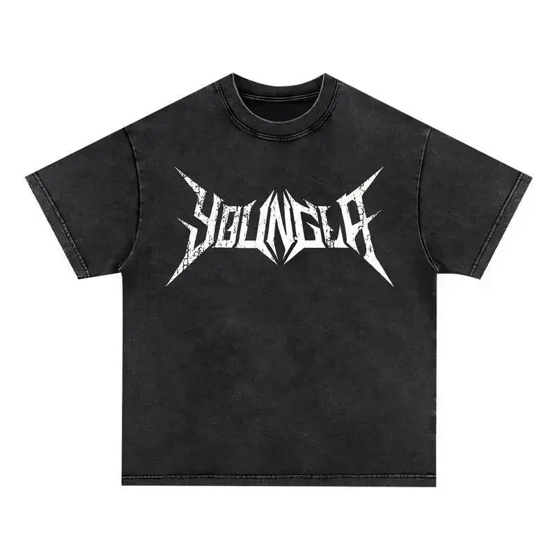 180g【100%cotton】Gym Washed Heavyweight Cotton T-shirt Workout Tee Sport Gift Gymnastic Merch Fan Streetwear Washed Tee Men's T Shirts Metalcore Font Distressed Graphic Hardcore Punk Oversized Black Tee Dark Streetwear Gothic Font T-Shirt