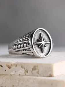 Vintage Compass Design Ring, Stackable Rings, Stainless Steel Jewelry for Party, Daily Clothing Decor, Trendy All-match & Exquisite Jewelry for Birthday Gift