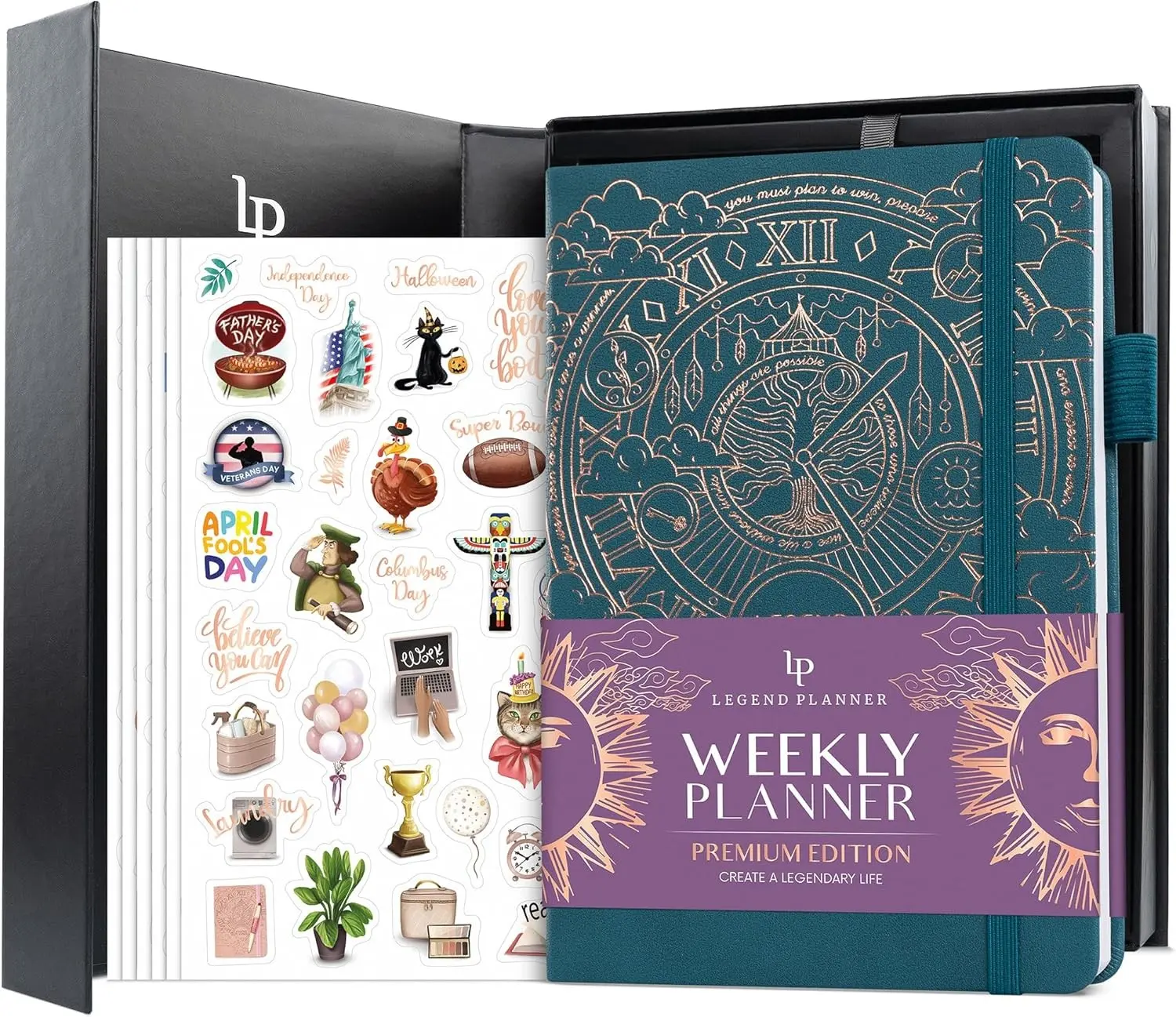 Legend Weekly Planner Premium – Undated Weekly, Monthly & Budget Planner – Life Organizer for Time Management & Productivity, A5 (Dark Teal)