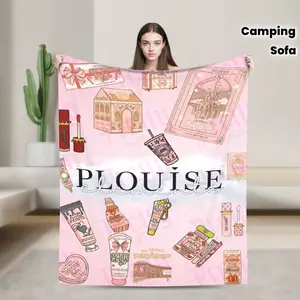 P.Louise Elements Collection Plush Flannel Blanket - Soft Pink & Pastel French-Inspired Design with P.Louise Lettering, All-Season Luxury Throw for Bed, Sofa, Camping, Travel - Contemporary Home Decor Gift, Blanket For Bed, Sofa Accessory