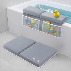 Bath Kneeler and Elbow Rest Pad Set - Comfortable & Painless Foam Mat with Toy Organizer Pockets - Quick Drying, Foldable, Non-Slip for Baby and Toddler Bathing