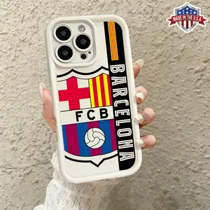 Cool Barcelona Football Logo Pattern Stylish Aesthetic Case for iPhone 17 16 15 14 Pro Max 13 12 11 XR XS Plus Air Slim Shockproof Anti Drop Protective Durable TPU Cover