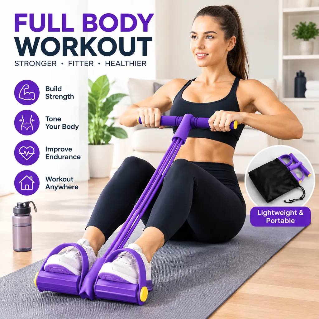 Foot Pedal Resistance Band, Multifunction Pull Rope Exerciser, Portable Home Workout Fitness Equipment for Full Body Training