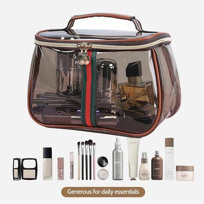 New Retro Vintage Vanity Bag, Capacity Makeup Organizer for Women, Ladies Travle Storage Case, Transparent Toiletry Bag, Portable Skincare Storage Case (Brown)