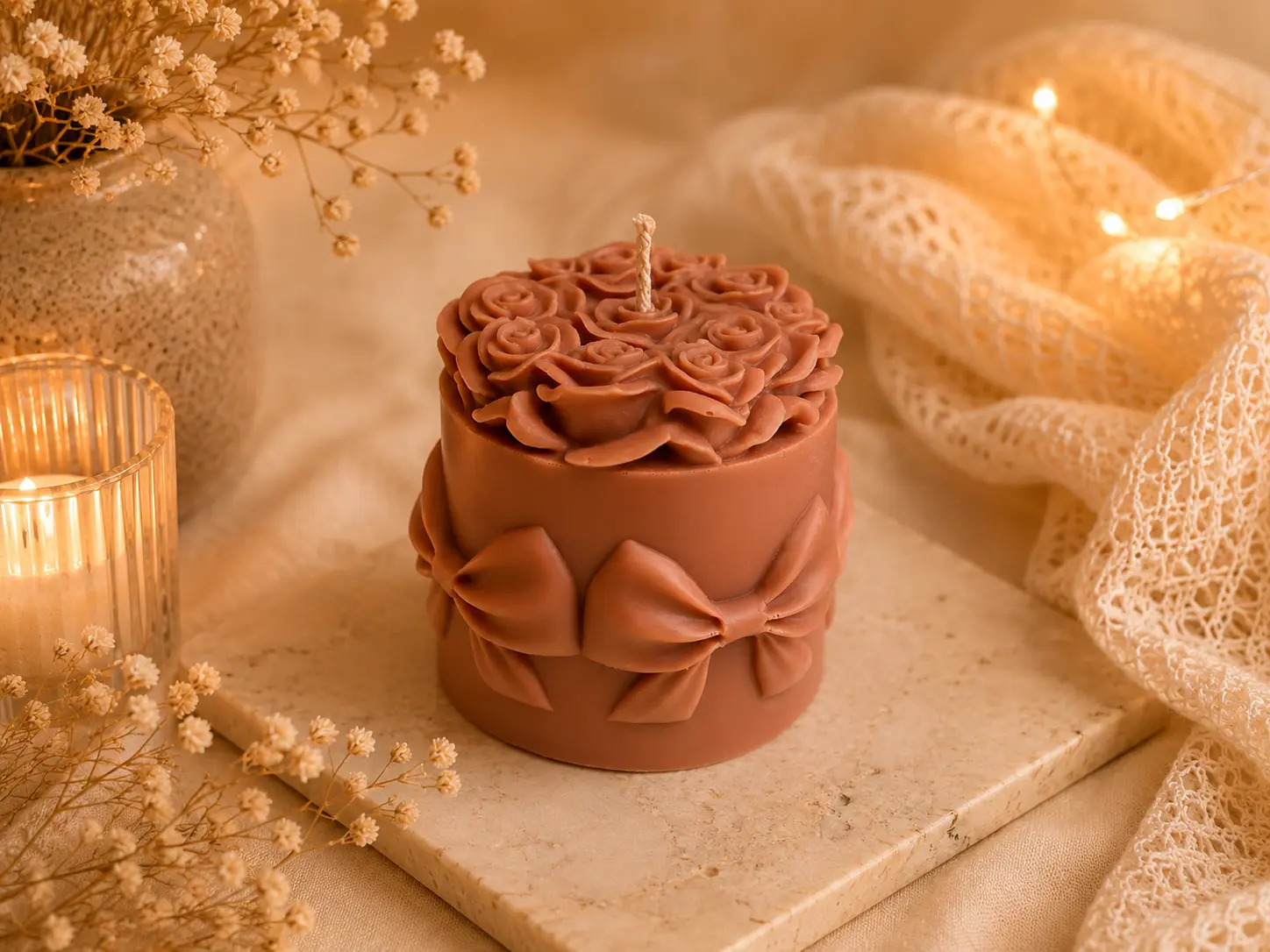 Huge Bowknot Rose Candle 5x4.5 inches