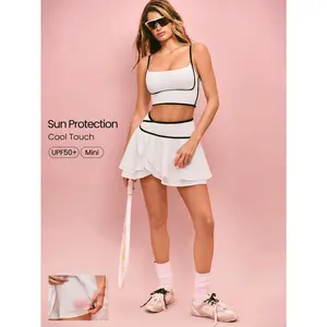 GLOWMODE Double The Love Silky Smooth Quick-Dry UPF 50+ Crossover Waistband Built-In Shorts Side Pockets Two-Tone Double-Layer Skirt Low Impact Tennis Golf Pickleball Daily Casual Wear