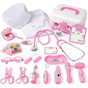 Durable Doctor Kit for Kids 27 Pcs Deluxe Pretend Play Medical Toy with Real Stethoscope Toddlers Boys Girls Birthday Gift Aged 3-8 Pink