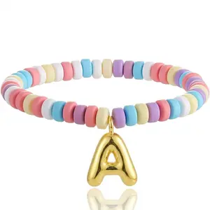 Colorful Beaded Initial Bracelets for Women Trendy, Cute Stretch Gold Letter Charm Bracelets, Personalized Jewelry Gift