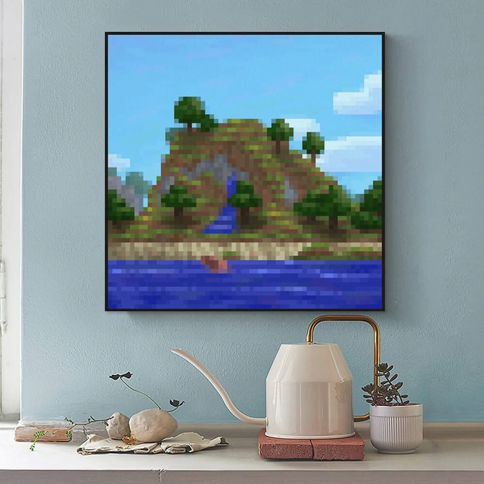 Minecraft  classical Retro Pixel Landscape Canvas Print, Frameless Wall Decoration, Classic "Default Icon" Nostalgic Gamer Room Home Decor poster Unframed Wall Art Wood Wall Art Ornaments  Artistic
