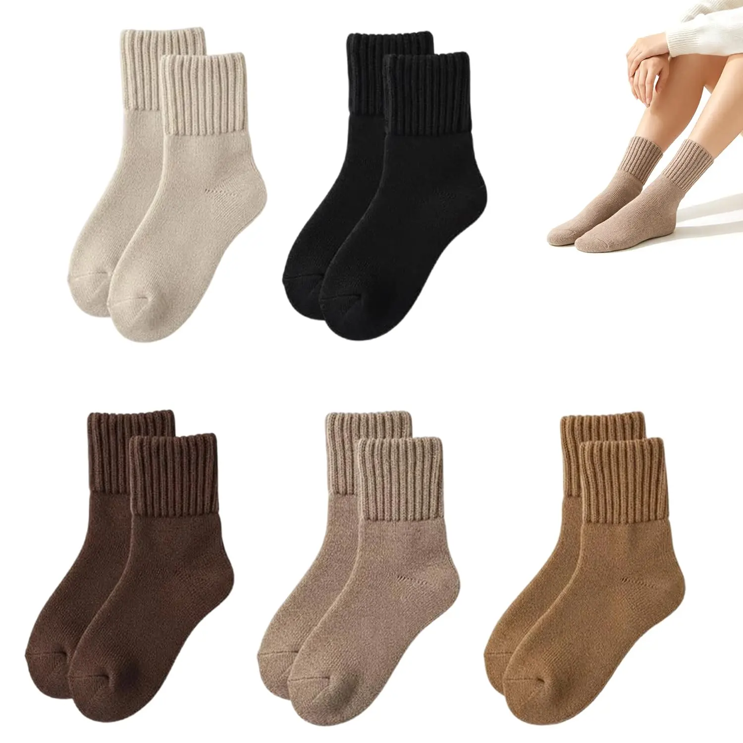 5 Pack Socks for Women,Solid Mid-calf Socks Thick Warm Cozy Crew Socks,Fall & Winter Women Cotton Cute Fall Casual Socks for,Womenswear,Bridal