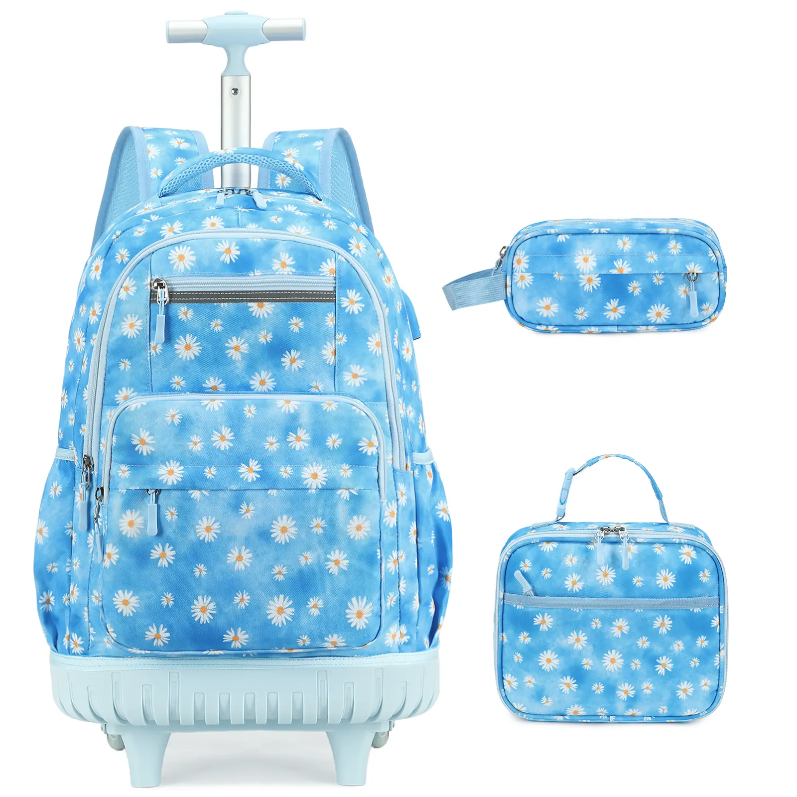 SIMILOVE Rolling Backpack for Girls - Roller Wheels School bag with Lunch Bag & Pencil Pouch for Teen Girls Kids Wheeled Suitcase Backpacks, Elementary Middle School Travel Daypack