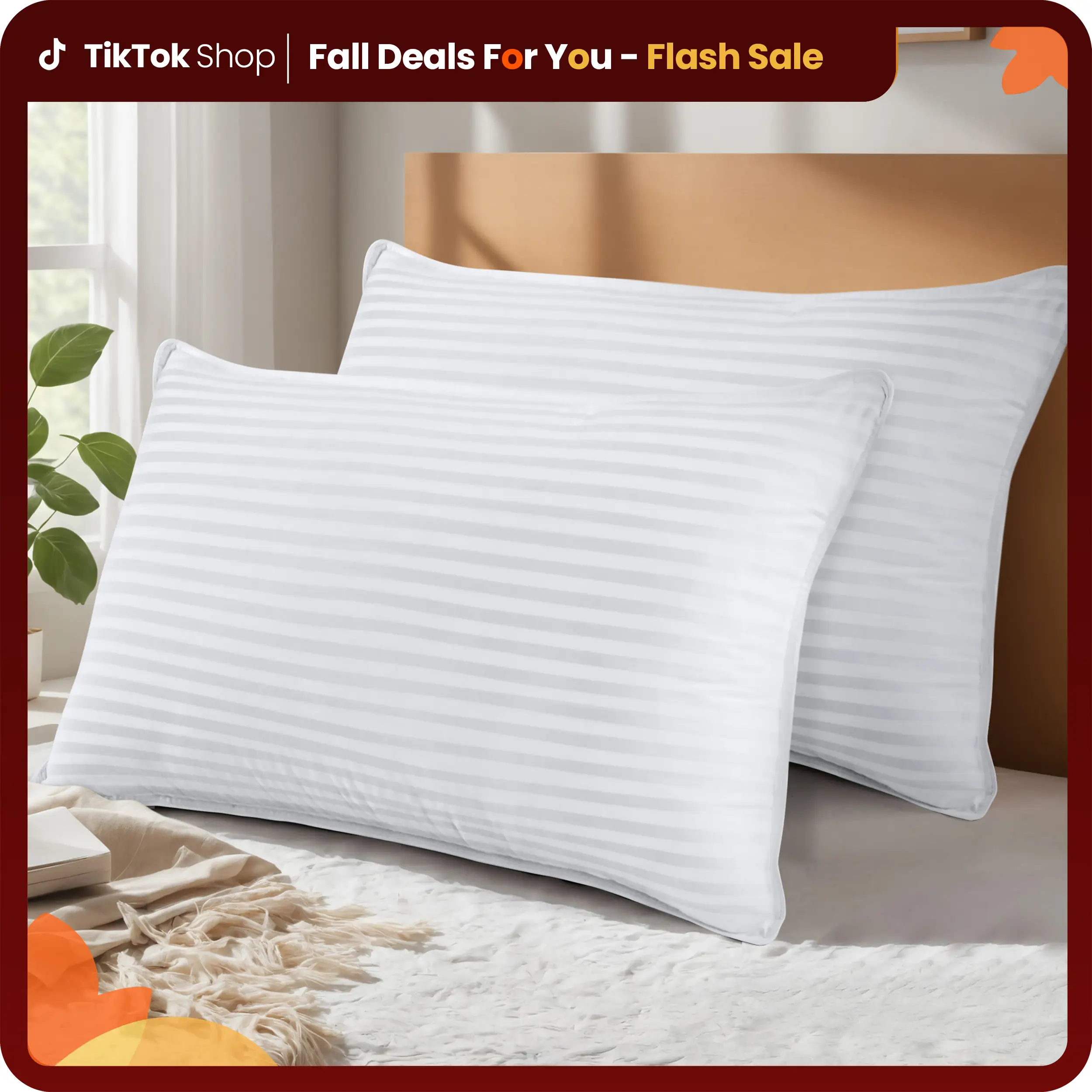 【Fall Deals For You】Utopia Bedding Premium Striped Bed Pillows for Back Stomach & Side Sleepers - Polycotton Soft Breathable Covers, No-Shift Construc