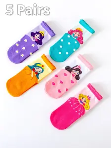 Girls' Cute Cartoon Four-Season Socks, Fairy Tale Princess Design, Soft Comfortable Socks, All Seasons, Holiday Birthday Party Gift, Casual Soft Socks, Casual Comfy Socks