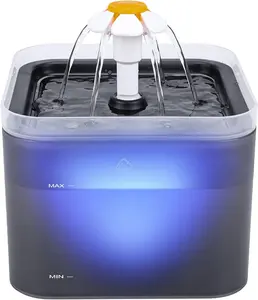 Water Fountain, 67oz/2L Automatic  Drinking Fountain, Pet Water Fountain with LED Light and Filter for Cats and Small Dogs (Grey)