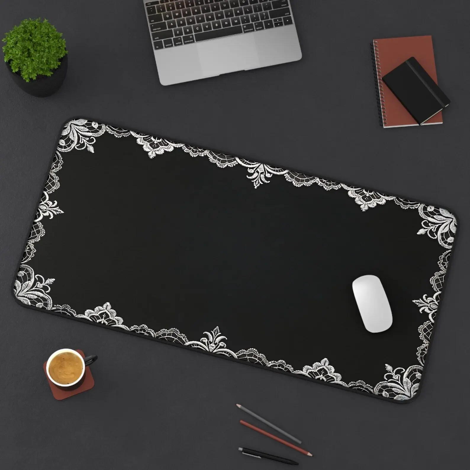 Gothic Lace Desk Mat, Dark Coquette Large Desk Pad, Minimalist Occult Office Decor