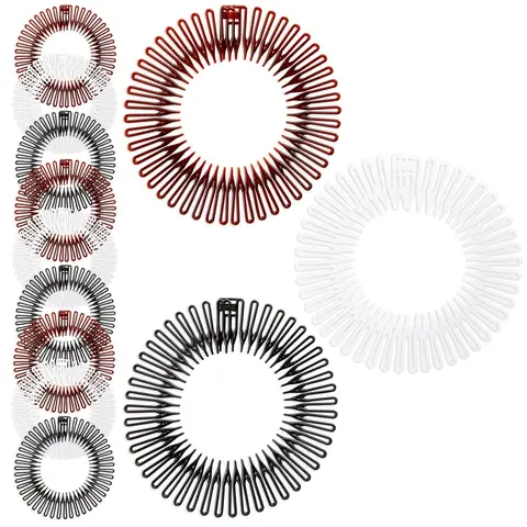 12 Pack 90s Zig Zag Style Circle Headbands with Teeth for Women's Hair Accessories 3 Assorted Colors Amber Black White Stretchable Comfortable Durable Easy To Apply