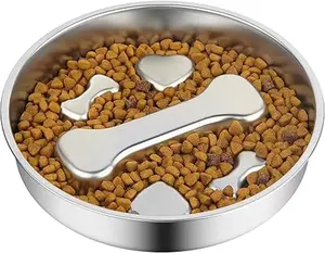 Stainless Steel Slow Feeder Dog Bowl – Non-Slip, Double-Sided Design for Dry, Wet & Raw Food, Durable Metal Feeding Dish for Small to Large Dogs
