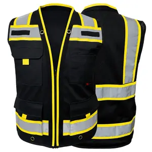 Superintendent Vest, High Visibility Reflective Safety, Mesh Safety Vest with Zipper and Multi Pockets (American Size)