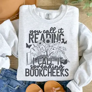 Booktok - You Call It Reading I Call It Spreading Bookcheeks Sweatshirt - Ash Grey - Booktok Smut Sweatshirt