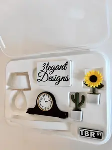 Mini Bookshelf Accessory Kit 1 Decor Set - Cactus Clock Sunflower Lamp -  For Collectors & Book Lovers