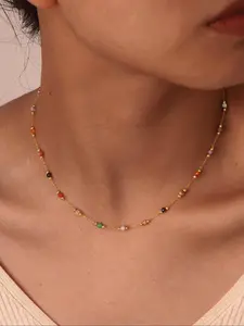 Women's Stainless Steel Gemstone Necklace with Colorful Natural Stone Beads, Casual Daily Wear Jewelry Gift, Random Colors and Styles
