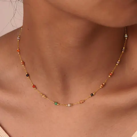Women's Stainless Steel Non Tarnish No Tarnishing Gemstone Necklace with Colorful Natural Stone Beads, Casual Daily Wear Jewelry Gift, Random Colors and Styles