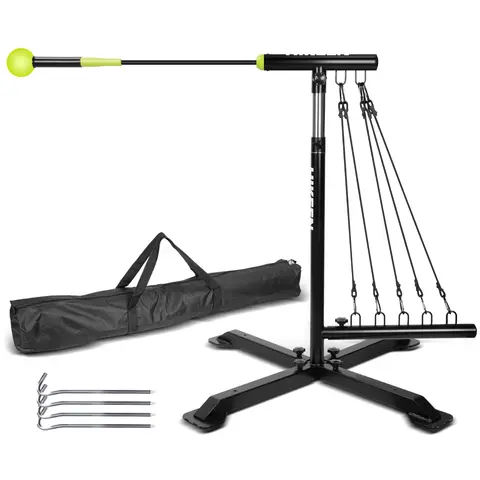 Hikeen Baseball Swing Trainer - Softball Training Aid, Baseball/Softball Accessories for Adults, Batting & Hitting Practice Tool to Enhance Hitting Skills, Elasticity Bands, 5-Tier Resistance, Adjustable Height, Ground Anchors, Carry Bag
