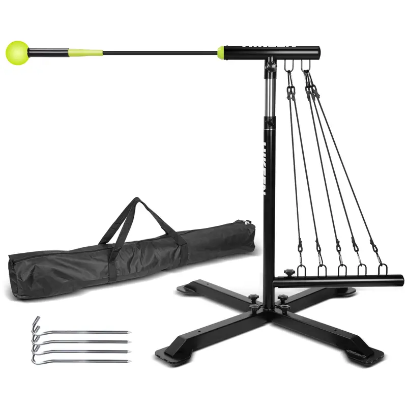 Hikeen Baseball Swing Trainer - Softball Training Aid, Baseball/Softball Accessories for Adults, Batting & Hitting Practice Tool to Enhance Hitting Skills, Elasticity Bands, 5-Tier Resistance, Adjustable Height, Ground Anchors, Carry Bag