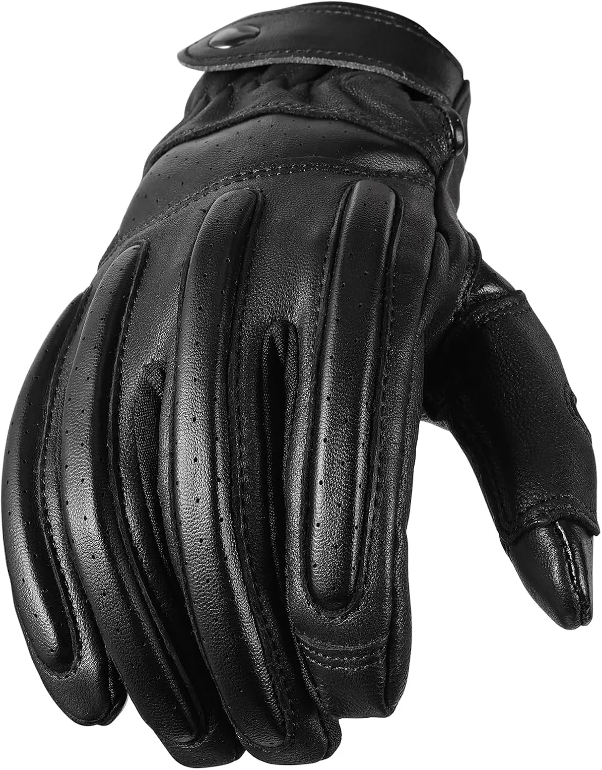 OZERO Leather Motorcycle Gloves for Men，Goatskin Riding Touchscreen | Perforated Breathable Summer Gloves for Motorbike/Cruiser/Street Biker, with Reinforced Palm and Short-Cuff Fit